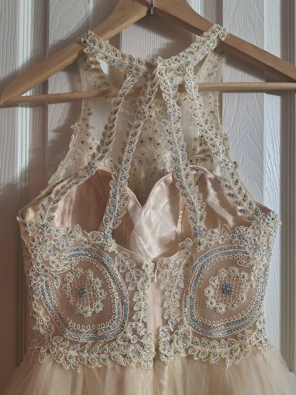 Cinderella Divine Champagne Beaded Formal Dress Size S